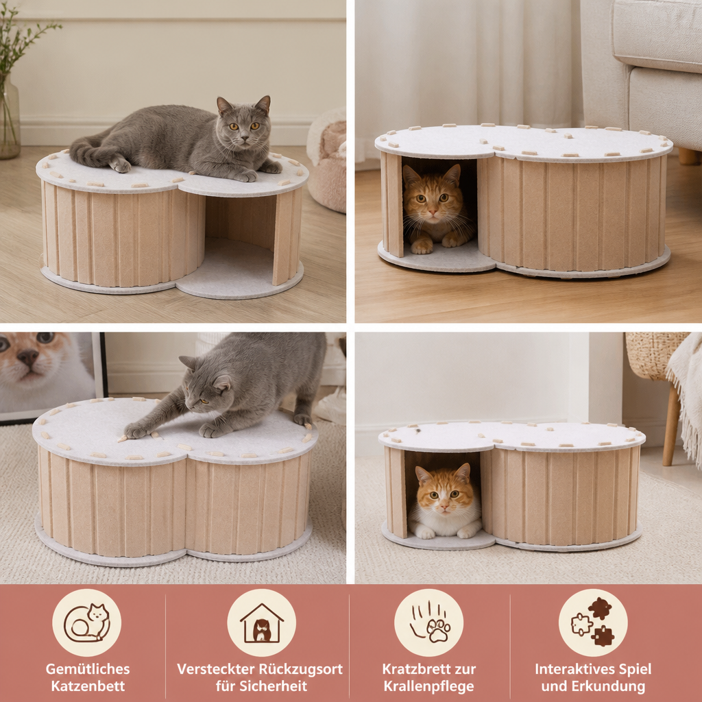 2-in-1 interaktives Katzenbett & Kratzversteck zum Spielen