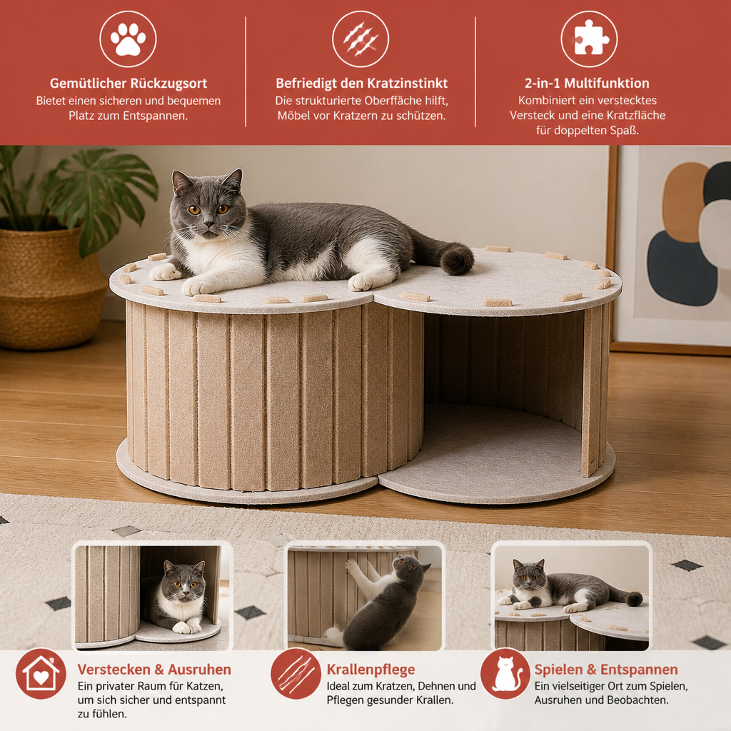 2-in-1 interaktives Katzenbett & Kratzversteck zum Spielen