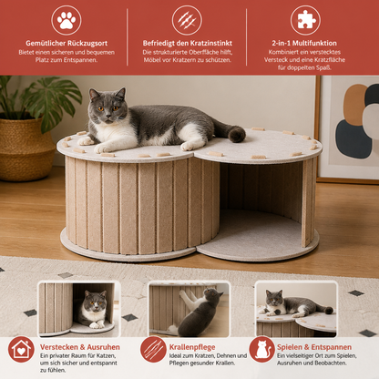 2-in-1 interaktives Katzenbett & Kratzversteck zum Spielen