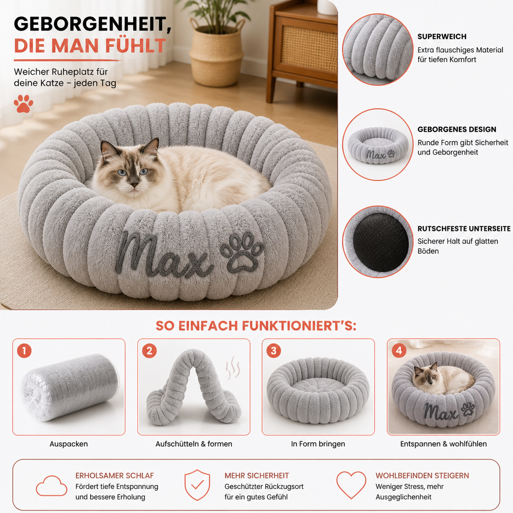 Personalisiertes Rundes flauschiges Katzenbett