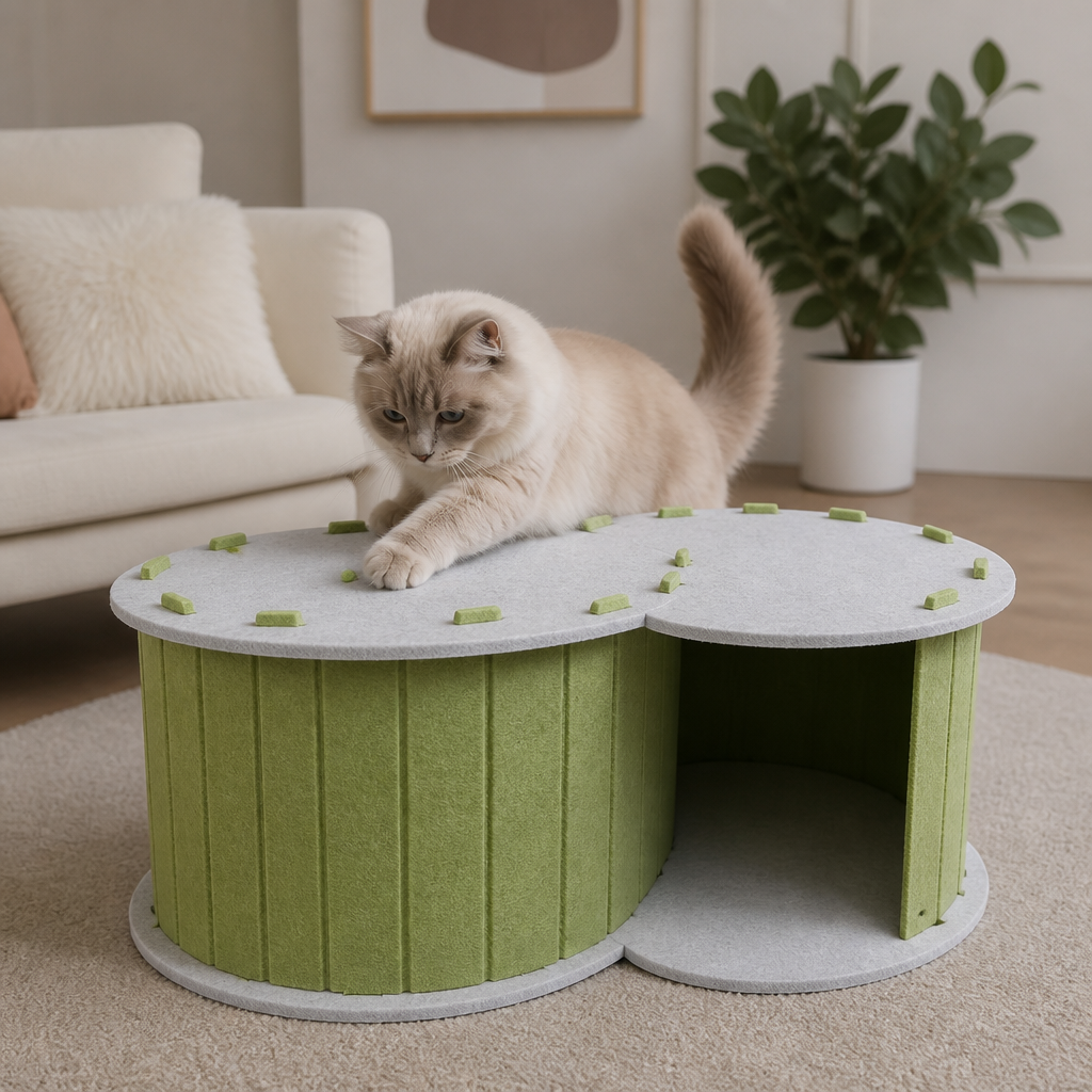 2-in-1 interaktives Katzenbett & Kratzversteck zum Spielen