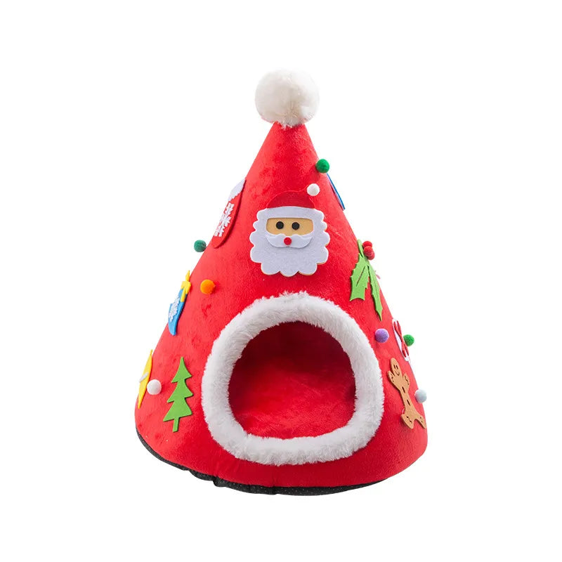 Weihnachtliches Katzenhaus für Kleine Haustiere – Kuschelige Winterhöhle mit Tannenbaum-Design