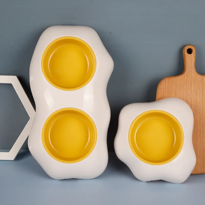 Hundenapf und Futternapf Set für Haustiere – Rutschfestes Doppelnapf Design mit Gelb