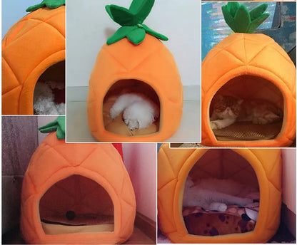 Katzenhöhle im Ananas-Design – Kuschelige Schlafhöhle für Katzen und kleine Hunde