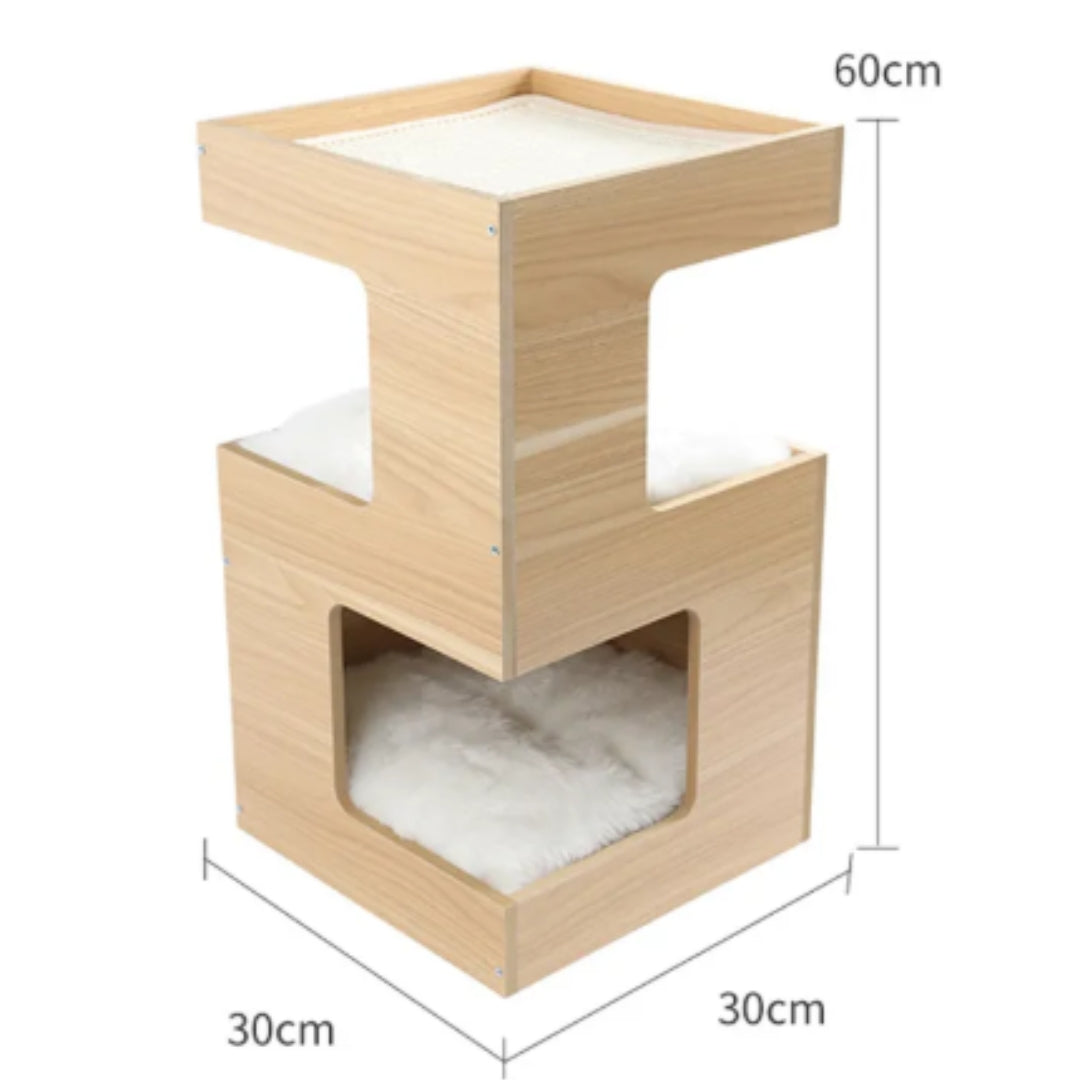 Katzenkratzmöbel Aus Holz – Kratzbaum mit Multifunktionalen Schlafplätzen und Sisalflächen