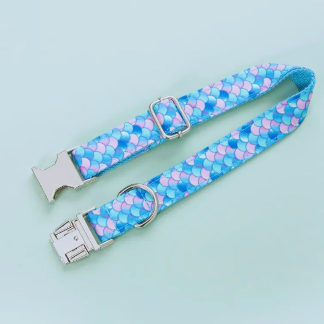 Verstellbares Hundehalsband mit Meerjungfrauen-Muster und Metallverschluss