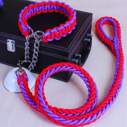 Geflochtenes Hundehalsband mit Führleine und Kettenglied – Robustes Trainingsset für Mittelgroße und Große Hunde