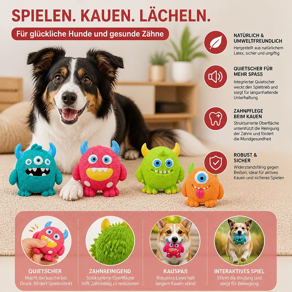 Robustes Umweltfreundliches Monster-Hundespielzeug aus Latex mit Quietscher und Zahnpflegefunktion