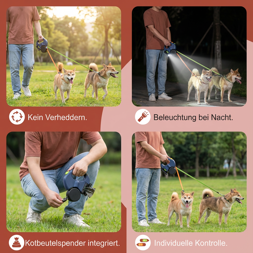 Praktische Anti Wickel Doppel Hundeleine