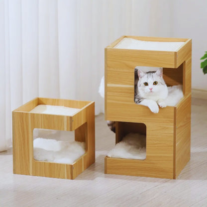 Katzenkratzmöbel Aus Holz – Kratzbaum mit Multifunktionalen Schlafplätzen und Sisalflächen