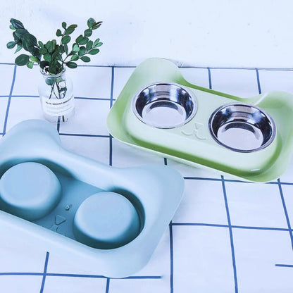 Hundenapfset Mit Zwei Edelstahl-Schalen – Praktische Futterstation Im Katzen-Design