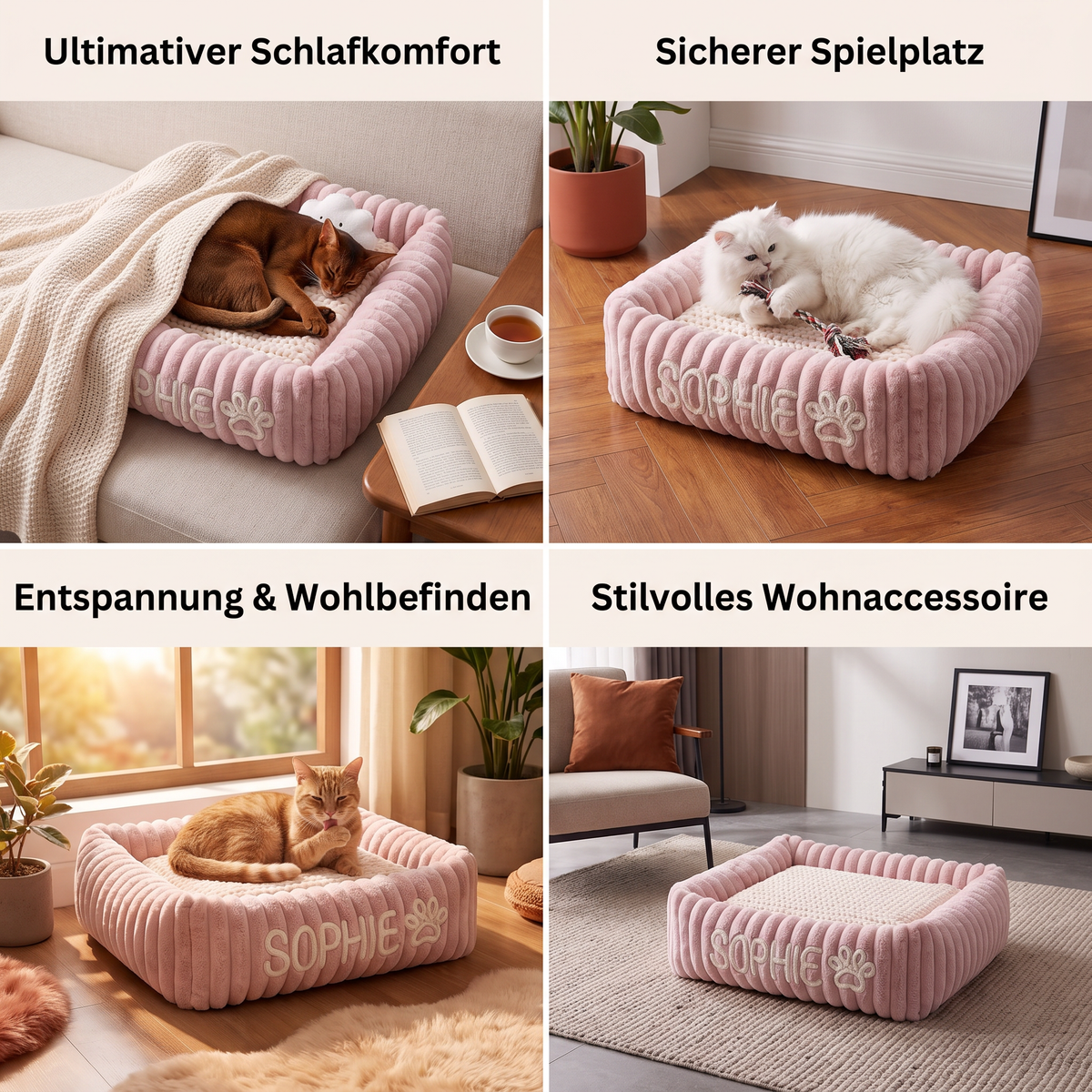 Personalisiertes, flauschiges Wolken-Katzenbett mit weicher Umrandung