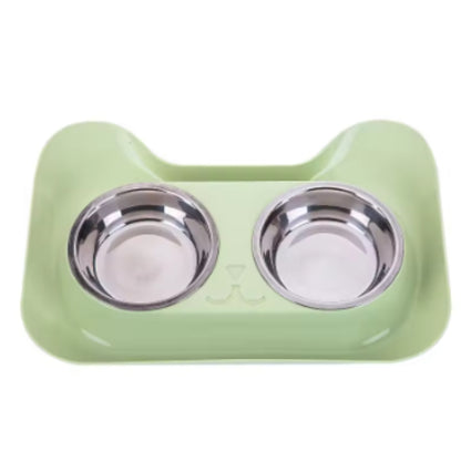 Hundenapfset Mit Zwei Edelstahl-Schalen – Praktische Futterstation Im Katzen-Design