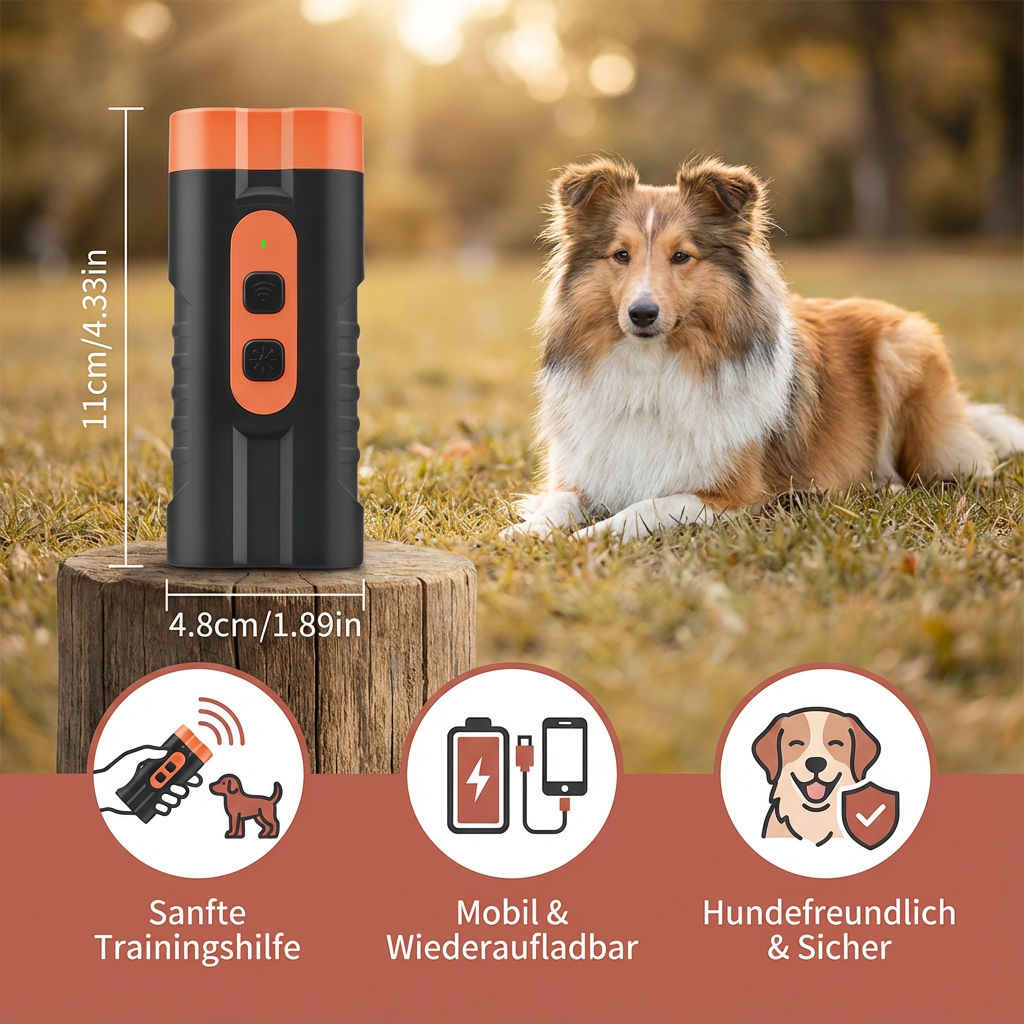 Anti-Bell-Ultraschallgerät für Hunde – Sanfte Trainingshilfe Mobil & Wiederaufladbar