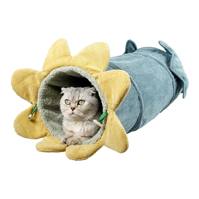 Katzen Tunnel in Blumenform – Weicher Spieltunnel für Katzen