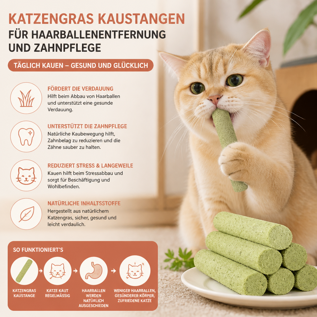 Katzengras Kaustangen zur Haarball Entfernung und Zahnpflege