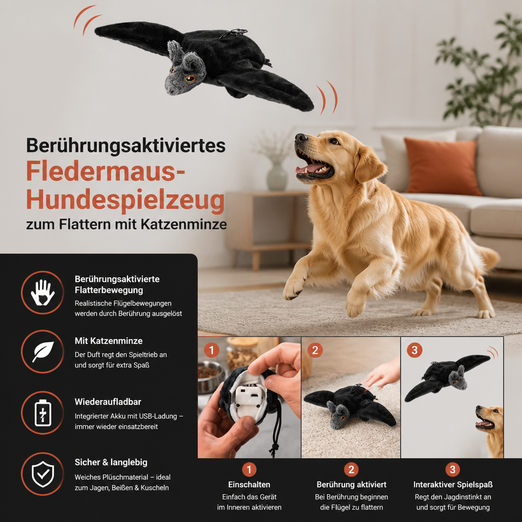 Berührungsaktiviertes Fledermaus-Hundespielzeug zum Flattern mit Katzenminze
