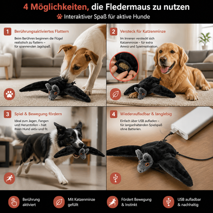 Berührungsaktiviertes Fledermaus-Hundespielzeug zum Flattern mit Katzenminze