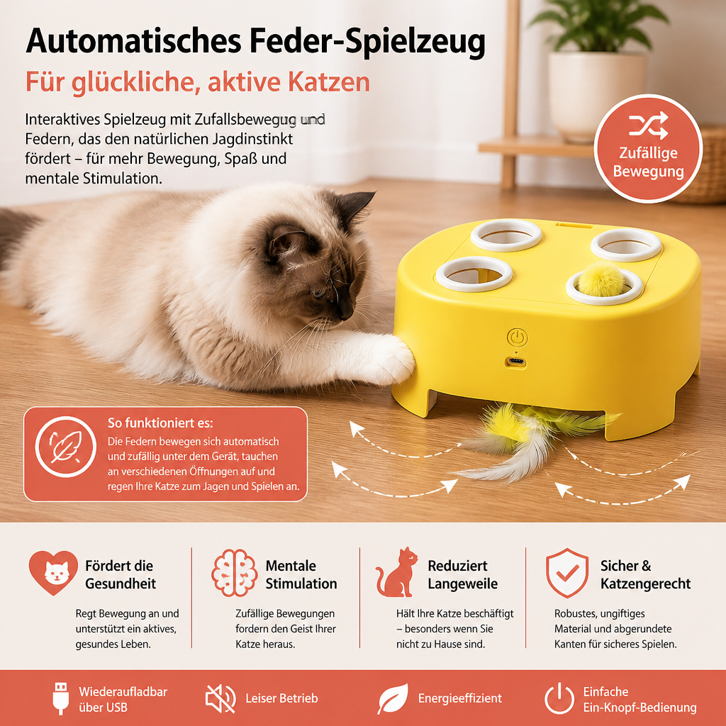 Automatisches Spielzeug mit flatternden Federn für Katzen