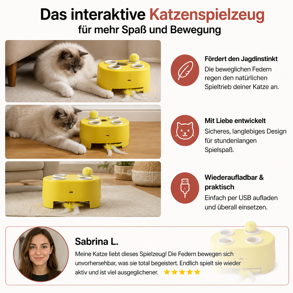 Automatisches Spielzeug mit flatternden Federn für Katzen