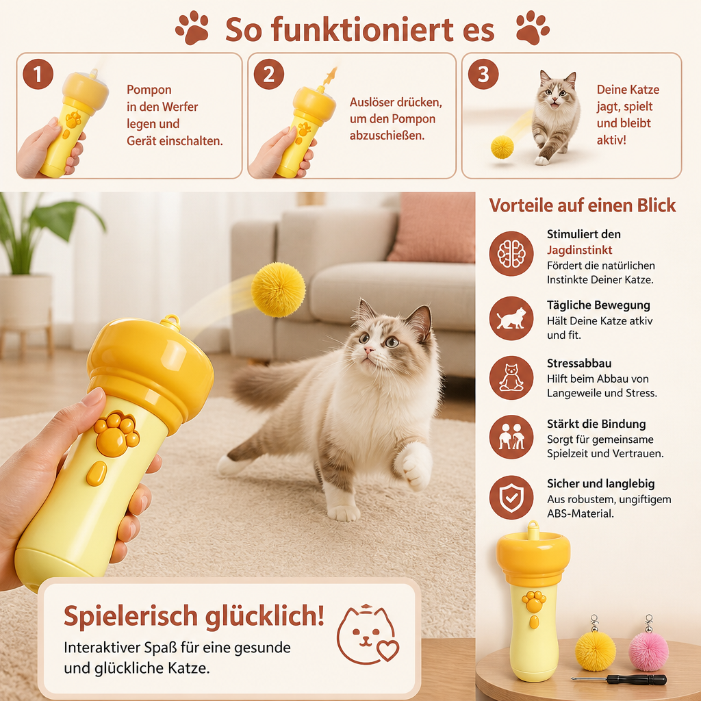 Interaktiver Pompon-Werfer „Tod“ für Katzen