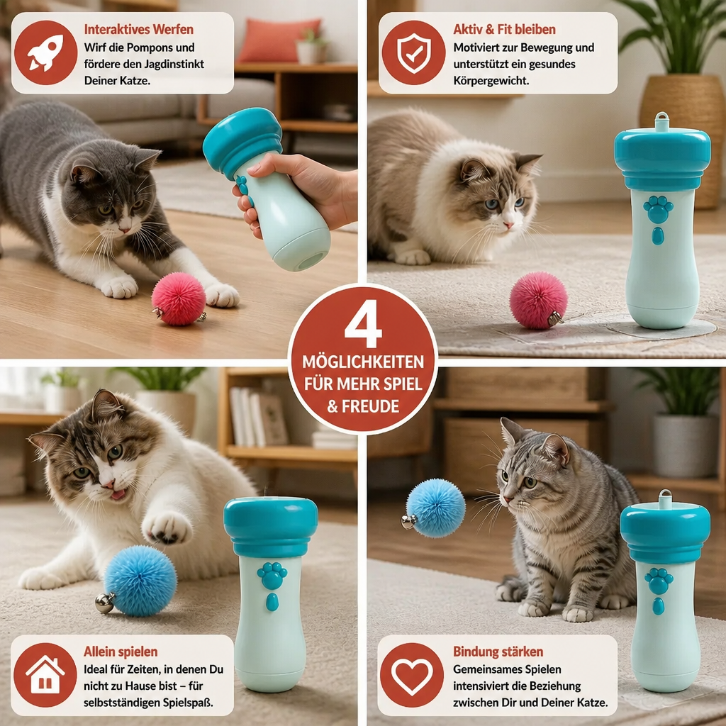 Interaktiver Pompon-Werfer „Tod“ für Katzen