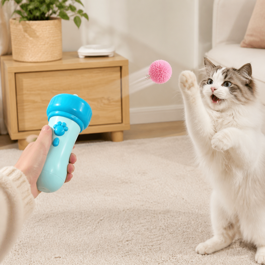 Interaktiver Pompon-Werfer „Tod“ für Katzen