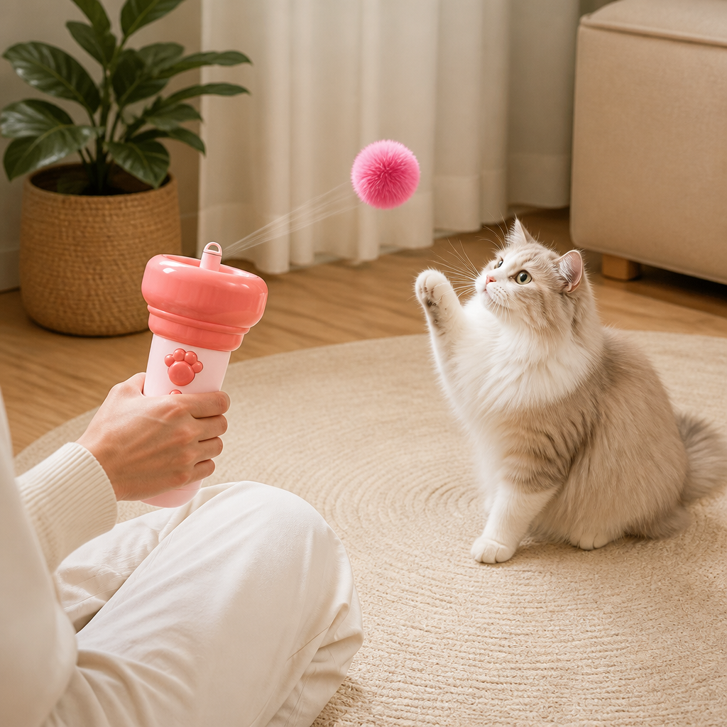 Interaktiver Pompon-Werfer „Tod“ für Katzen