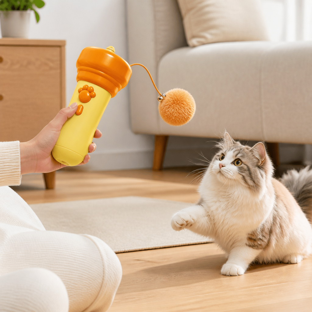 Interaktiver Pompon-Werfer „Tod“ für Katzen