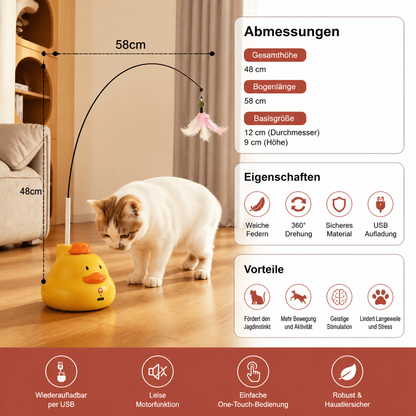 Interaktives Enten Angelspielzeug für Katzen mit Beweglicher Feder und Spannendem Jagdspaß