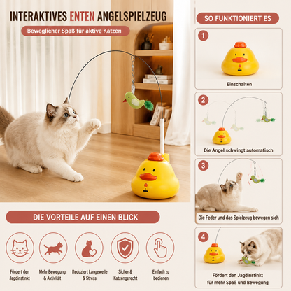 Interaktives Enten Angelspielzeug für Katzen mit Beweglicher Feder und Spannendem Jagdspaß