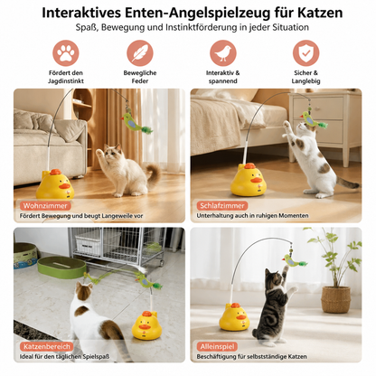 Interaktives Enten Angelspielzeug für Katzen mit Beweglicher Feder und Spannendem Jagdspaß