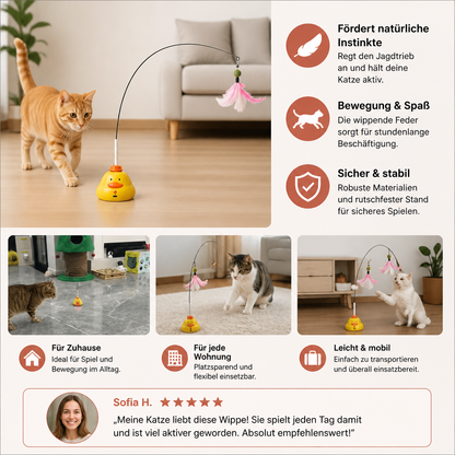 Interaktives Enten Angelspielzeug für Katzen mit Beweglicher Feder und Spannendem Jagdspaß