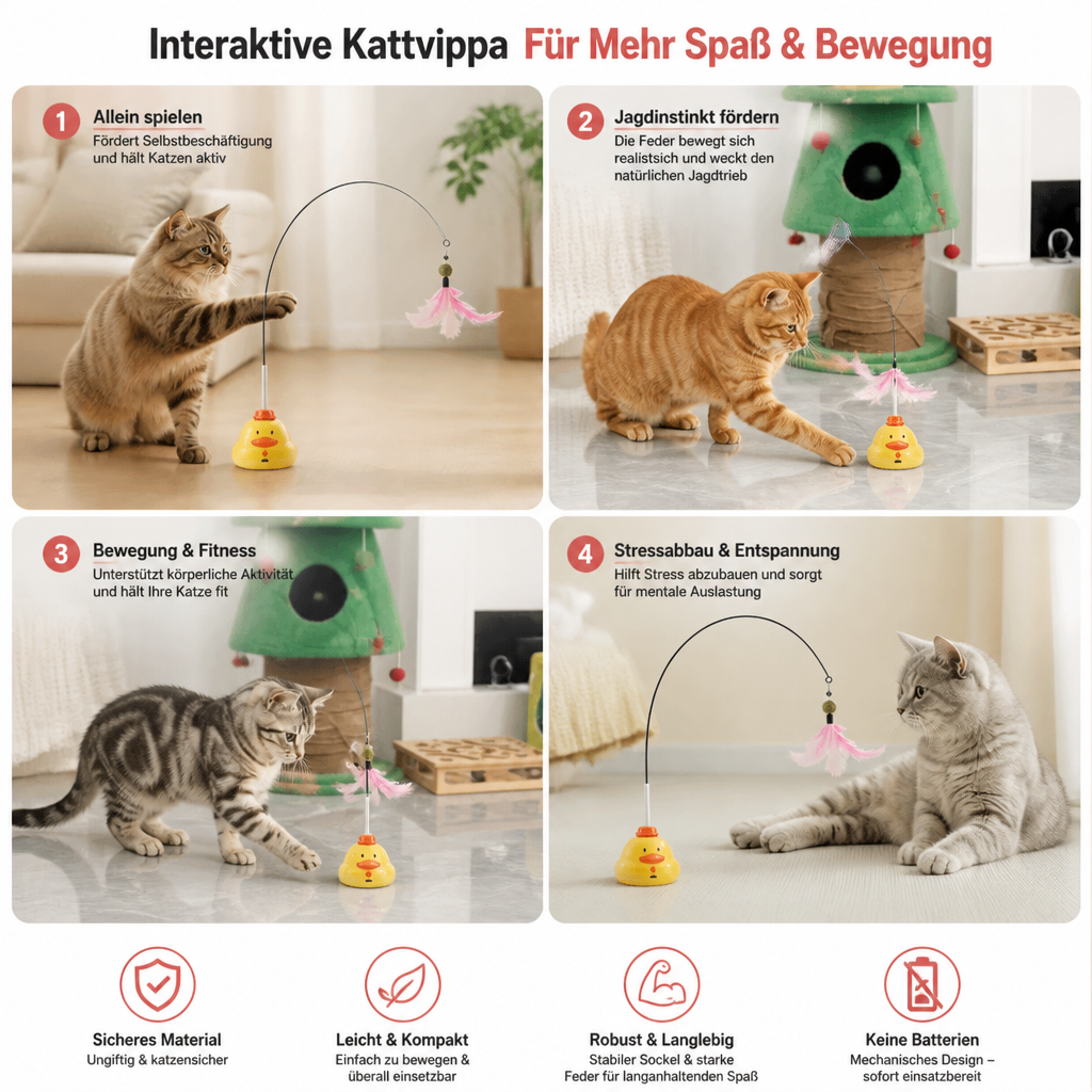 Interaktives Enten Angelspielzeug für Katzen mit Beweglicher Feder und Spannendem Jagdspaß