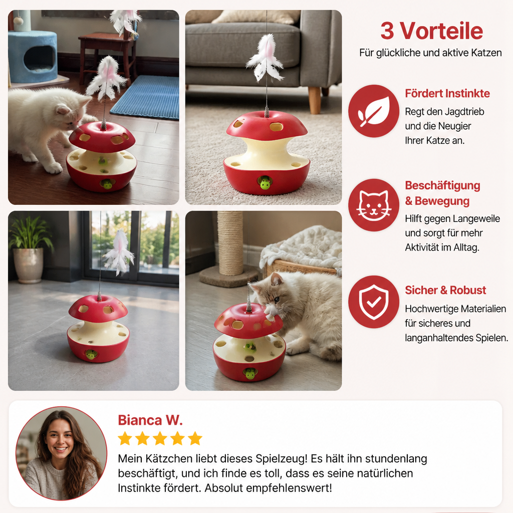 3-in-1-Katzenspielzeug in Apfelform – Interaktives Spielzeug mit Feder und Ball