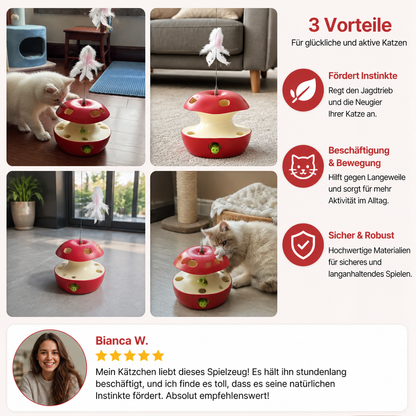 3-in-1-Katzenspielzeug in Apfelform – Interaktives Spielzeug mit Feder und Ball