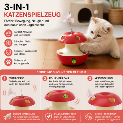3-in-1-Katzenspielzeug in Apfelform – Interaktives Spielzeug mit Feder und Ball