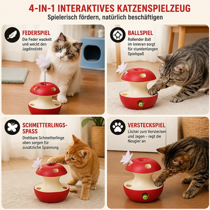 3-in-1-Katzenspielzeug in Apfelform – Interaktives Spielzeug mit Feder und Ball