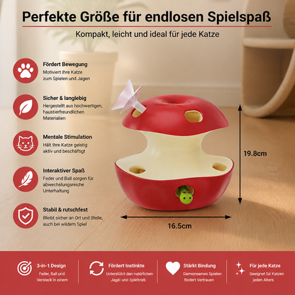 3-in-1-Katzenspielzeug in Apfelform – Interaktives Spielzeug mit Feder und Ball