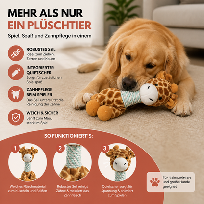 Robustes Tier-Plüsch-Hundespielzeug mit Seil, Quietscher und Zahnreinigungsfunktion