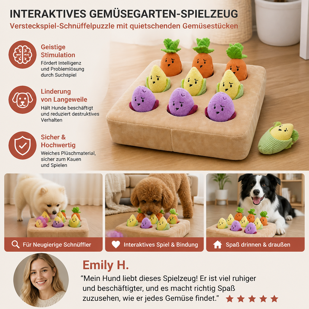 Interaktives Spielzeug für den Gemüsegarten – Versteckspiel-Schnüffelpuzzle mit quietschenden Gemüsestücken
