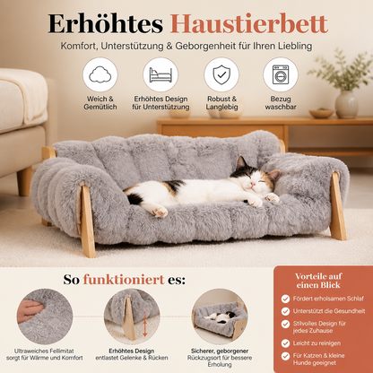 Luxuriöses, erhöhtes Haustierbett aus Massivholz