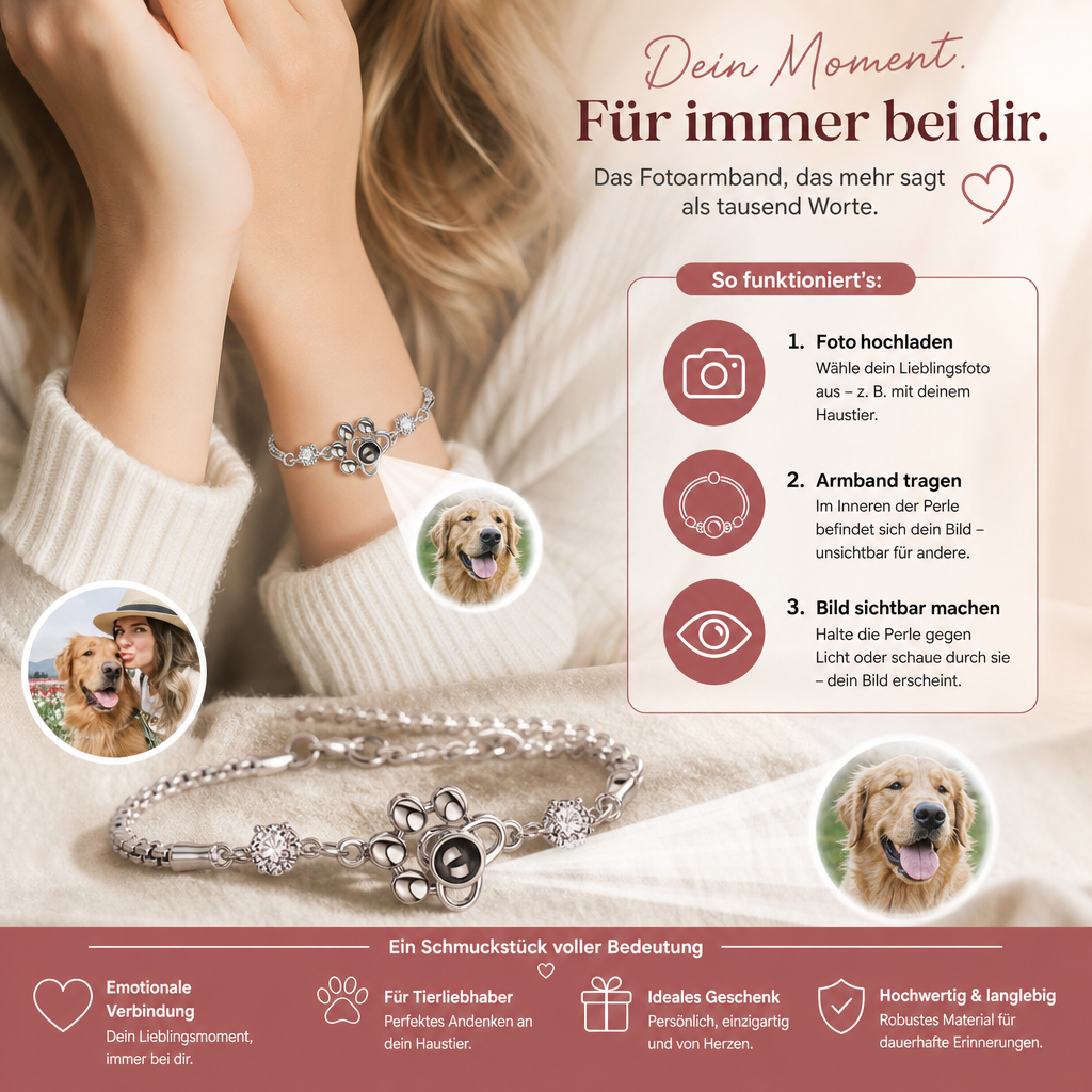 Personalisiertes Pfoten-Foto-Projektions-Andenkenarmband