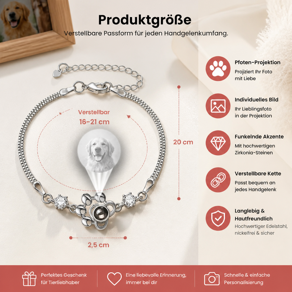 Personalisiertes Pfoten-Foto-Projektions-Andenkenarmband
