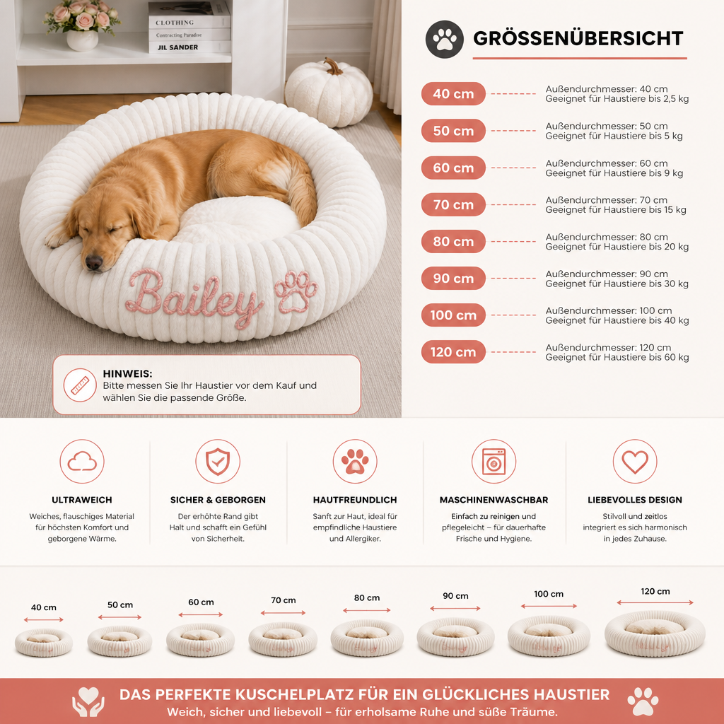 Personalisiertes Rundes Flauschiges Hundebett