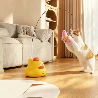 Interaktives Enten Angelspielzeug für Katzen mit Beweglicher Feder und Spannendem Jagdspaß