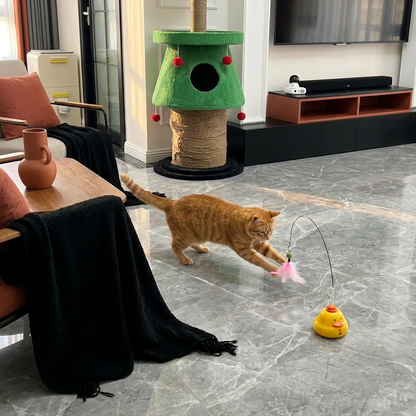 Interaktives Enten Angelspielzeug für Katzen mit Beweglicher Feder und Spannendem Jagdspaß