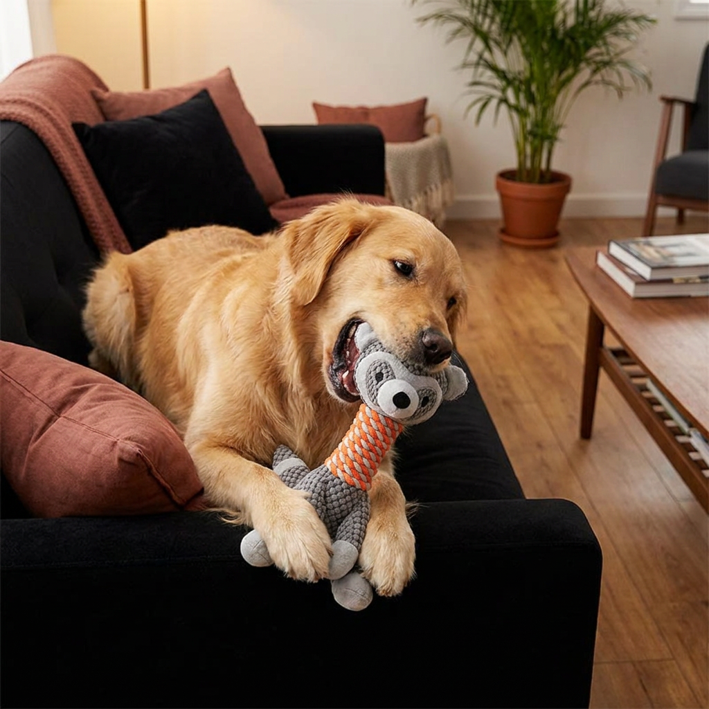 Robustes Tier-Plüsch-Hundespielzeug mit Seil, Quietscher und Zahnreinigungsfunktion