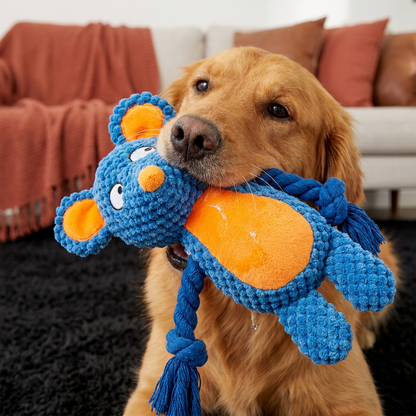 Plüsch-Hundespielzeug mit Baumwollseil - Quietscher & Zahnpflege