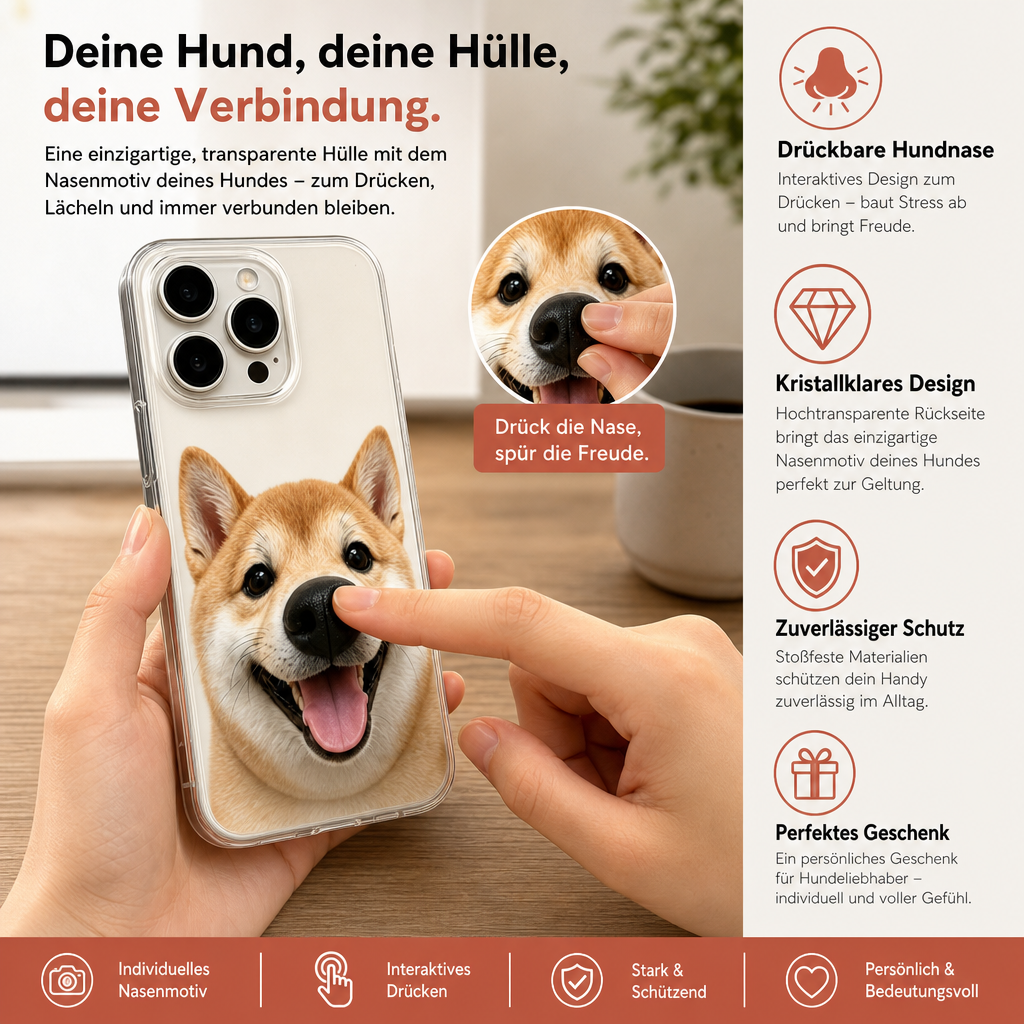 Personalisierte Haustier-Fotohülle mit 3D-Quetschnase